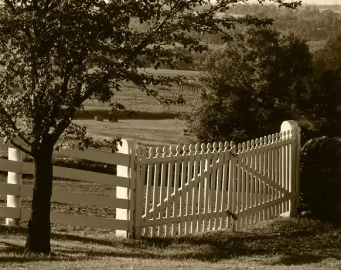 Framed Print : USA, Kentucky, Pleasant Hill, White Shaker fence Framed Print : USA, Kentucky, Pleasant Hill, White Shaker fence