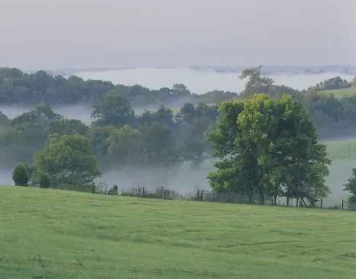 Framed Print : USA, Kentucky. Rolling hills of the Bluegrass region at sunrise