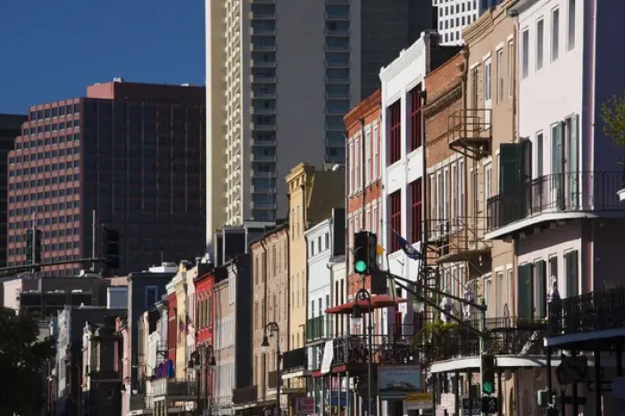 Framed Print : USA, Louisiana, New Orleans. Buildings along Decatur Street, morning