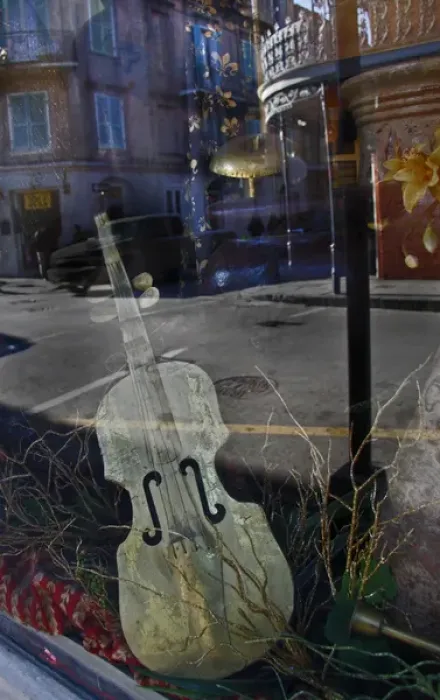 Framed Print : USA, Louisiana, New Orleans, French Quarter. Reflections from a shop window on Royal Street