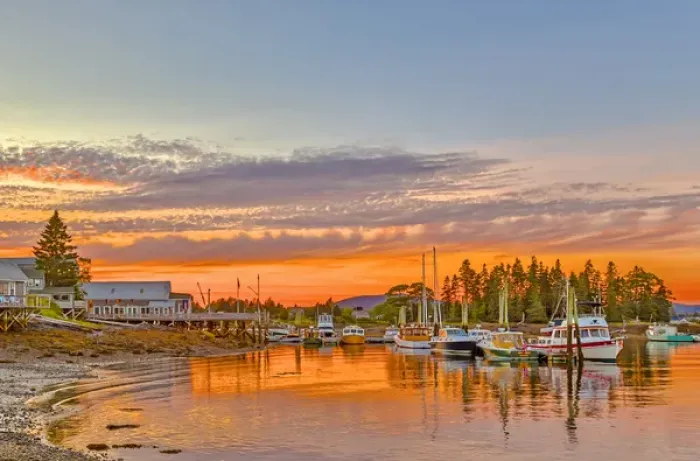 Framed Print : USA, Maine, Acadia, Bass Harbor. Boats rest in harbor at sunset Framed Print : USA, Maine, Acadia, Bass Harbor. Boats rest in harbor at sunset