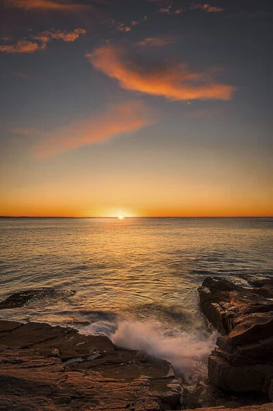 USA, Maine, Acadia National Park. Sunset on ocean coastline