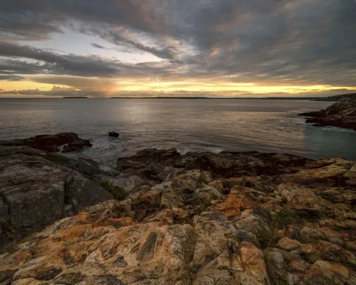 Framed Print : USA, Maine, Acadia National Park. Moody sunset on ocean coastline Framed Print : USA, Maine, Acadia National Park. Moody sunset on ocean coastline