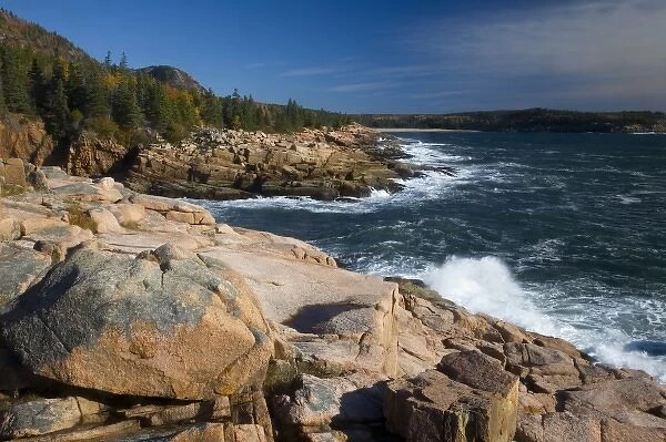 USA, Maine, Acadia National Park, Waves along the coastline