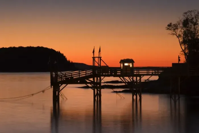 Framed Print : USA Maine Bar Harbor dock at twilight Framed Print : USA Maine Bar Harbor dock at twilight