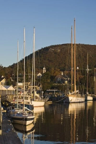 USA, Maine, Camden. Sailboats in Harbor