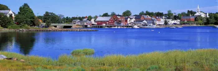 Framed Print : USA, Maine, Damariscotta. The quaint village of Damariscotta, in Lincoln County, Maine