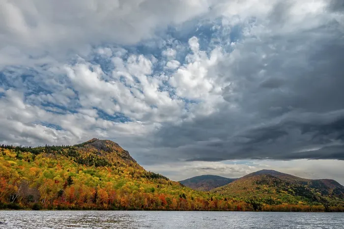 Framed Print : USA, Maine. Fall foliage and view of lake, Baxter State Park