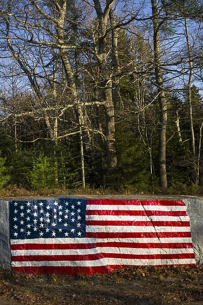 USA, Maine, Five Islands, US flag painted on rocks