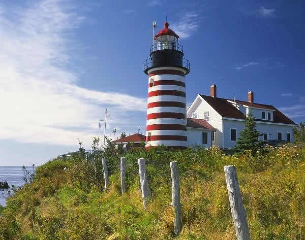 USA, Maine, Lubec. West Quoddy Head Lighthouse on the easternmost point of the United