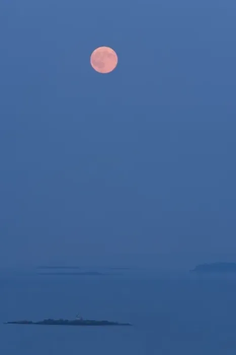 Framed Print : USA, Maine. Full moon rises over the ocean at Marshall Point Framed Print : USA, Maine. Full moon rises over the ocean at Marshall Point