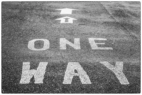 USA, Maine, Mt. Desert Island, Bernard. One-way road sign