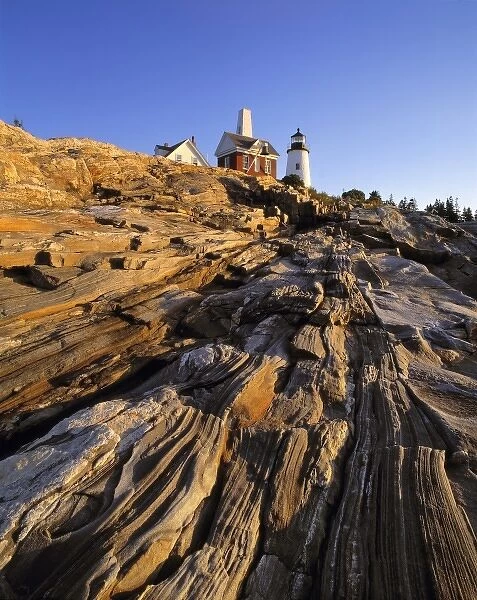 USA, Maine, Pemaquid Light. The striated, carved rocks near the Pemaquid Lighthouse in Maine