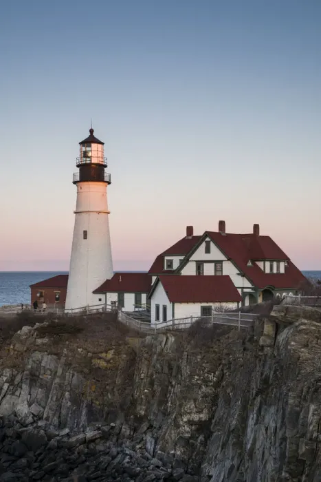 Framed Print : USA, Maine, Portland, Cape Elizabeth, Portland Head Light, lighthouse at dusk Framed Print : USA, Maine, Portland, Cape Elizabeth, Portland Head Light, lighthouse at dusk