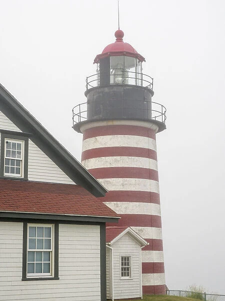 USA, Maine. West Quoddy Head Light at Quoddy Head State Park in Lubec, Maine