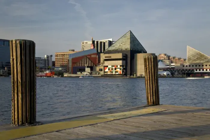 Framed Print : USA, Maryland, MD, Baltimore. Baltimores National Aquarium as seen from across