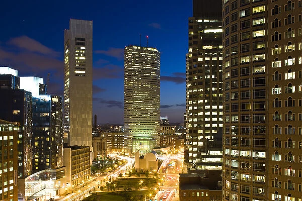 USA, Massachusetts, Boston. Atlantic Avenue Greenway and Financial District Buildings