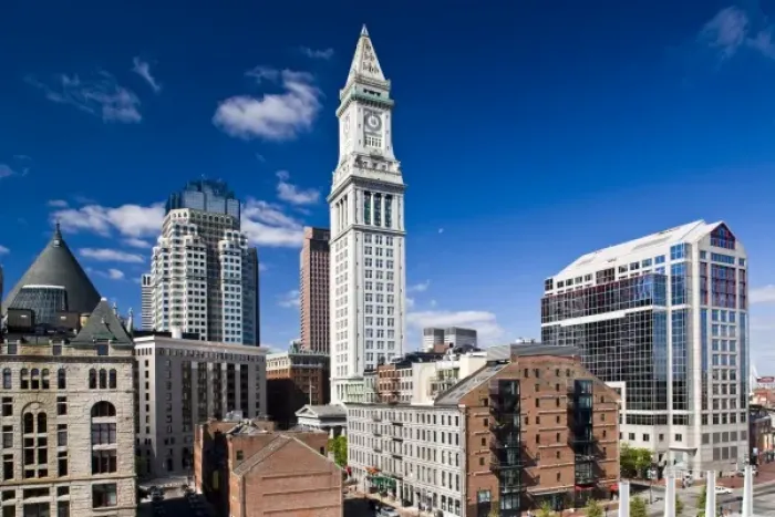 Framed Print : USA, Massachusetts, Boston. Atlantic Avenue Greenway and Customs House, elevated view Framed Print : USA, Massachusetts, Boston. Atlantic Avenue Greenway and Customs House, elevated view