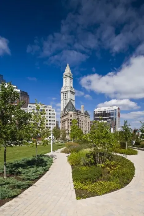 Framed Print : USA, Massachusetts, Boston. Atlantic Avenue Greenway and Customs House Framed Print : USA, Massachusetts, Boston. Atlantic Avenue Greenway and Customs House