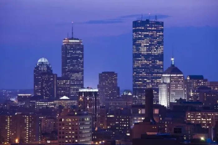 Framed Print : USA, Massachusetts, Boston. Back Bay, elevated view, dusk Framed Print : USA, Massachusetts, Boston. Back Bay, elevated view, dusk
