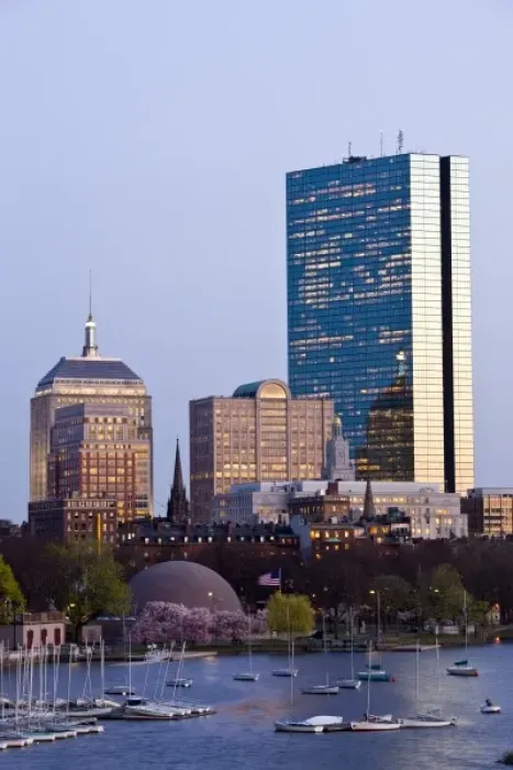 Framed Print : USA, Massachusetts, Boston. Back Bay and John Hancock Building from Longfellow Bridge, dusk Framed Print : USA, Massachusetts, Boston. Back Bay and John Hancock Building from Longfellow Bridge, dusk