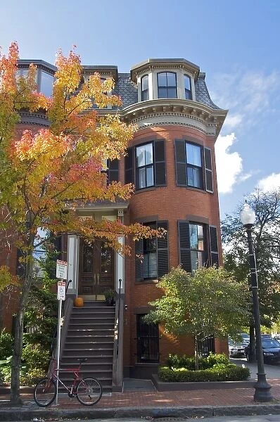 USA, Massachusetts, Boston. A brick home in Bostons historic South End neighborhood