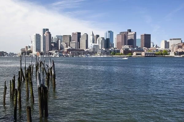 USA, Massachusetts, Boston, City skyline and Boston Harbor on spring morning