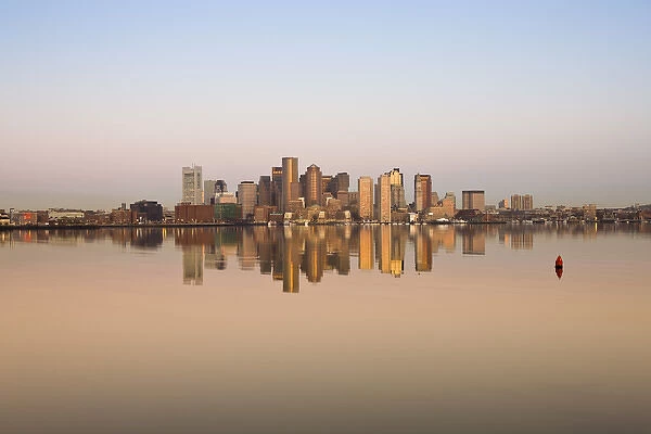 USA, Massachusetts, Boston. Financial District from Logan Airport, East Boston, dawn