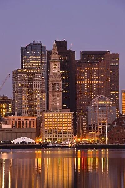 USA, Massachusetts, Boston. Financial District from East Boston, dawn