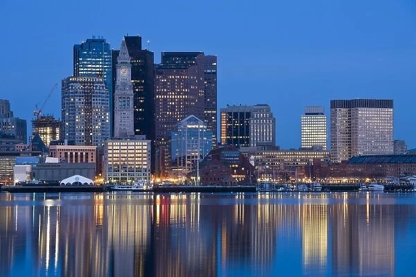 USA, Massachusetts, Boston. Financial District from East Boston, dawn