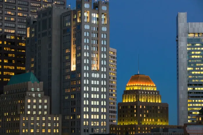 Framed Print : USA-Massachusetts-Boston: The Financial District  /  Evening - The Landmark Building