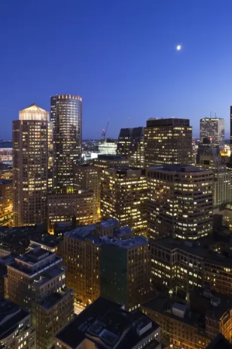 Framed Print : USA, Massachusetts, Boston. High angle view of the Financial District from Marriott