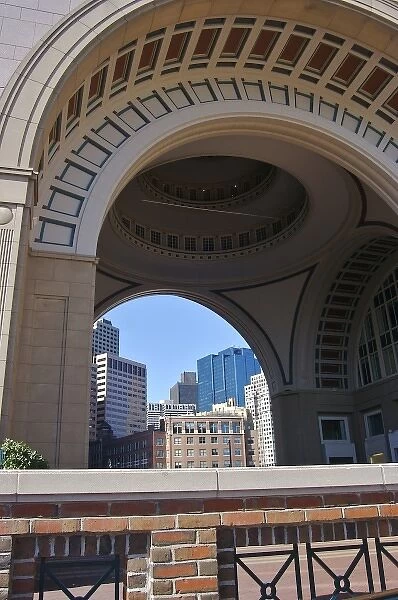 USA, Massachusetts, Boston. Looking through the domed arches of the Rowes Wharf Building