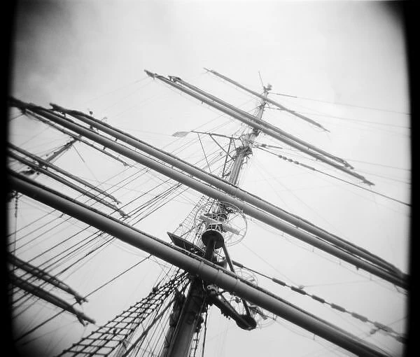 USA, Massachusetts, Boston. Masts of tall ship. Holga photo