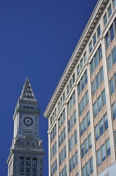 USA, Massachusetts, Boston. A view towards the historic Custom House tower, built