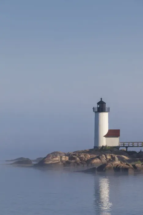Framed Print : USA, Massachusetts, Cape Ann, Annisquam Lighthouse in fog Framed Print : USA, Massachusetts, Cape Ann, Annisquam Lighthouse in fog