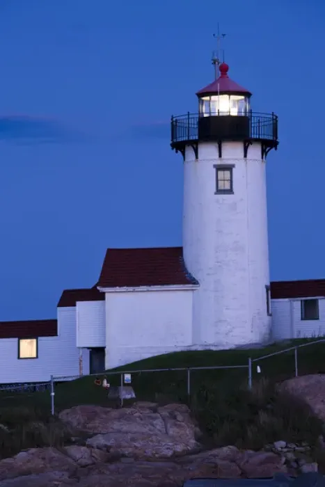 Framed Print : USA, Massachusetts, Cape Ann, Gloucester. Eastern Point Lighthouse, dusk Framed Print : USA, Massachusetts, Cape Ann, Gloucester. Eastern Point Lighthouse, dusk