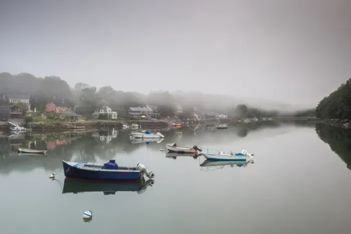 Framed Print : USA, Massachusetts, Cape Ann, Gloucester, Annisquam, Lobster Cove and fog Framed Print : USA, Massachusetts, Cape Ann, Gloucester, Annisquam, Lobster Cove and fog