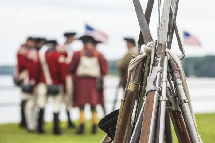Framed Print : USA, Massachusetts, Cape Ann, Gloucester. Re-enactors of the Battle of Gloucester