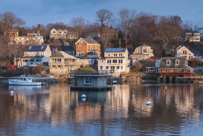Framed Print : USA, Massachusetts, Cape Ann, Gloucester. Annisquam, Lobster Cove in winter
