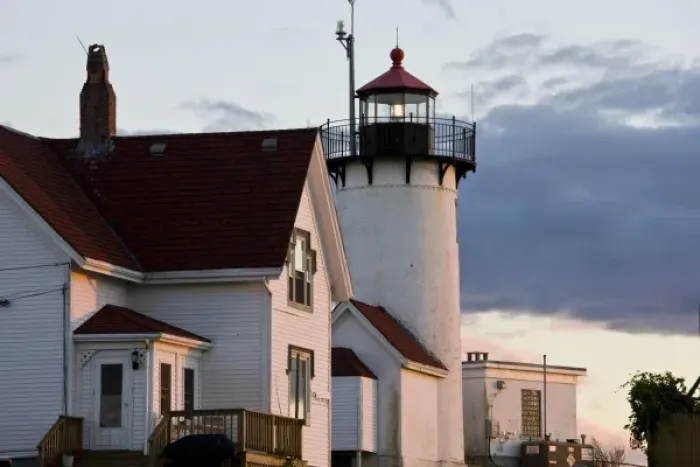Framed Print : USA, Massachusetts, Cape Ann, Gloucester. Eastern Point Lighthouse, dusk Framed Print : USA, Massachusetts, Cape Ann, Gloucester. Eastern Point Lighthouse, dusk