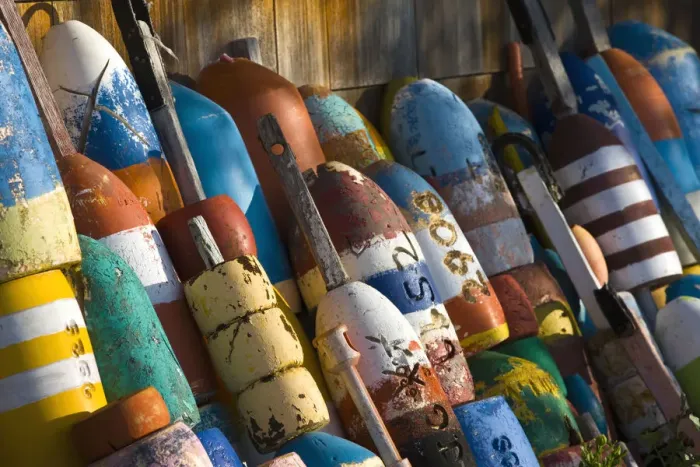 Framed Print : USA, Massachusetts, Cape Ann, Rockport. Lobster buoys