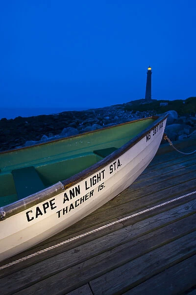 USA, Massachusetts, Cape Ann, Rockport. Thatcher Island, rescue boat, dawn