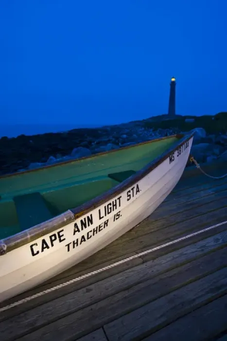 Framed Print : USA, Massachusetts, Cape Ann, Rockport. Thatcher Island, rescue boat, dawn Framed Print : USA, Massachusetts, Cape Ann, Rockport. Thatcher Island, rescue boat, dawn