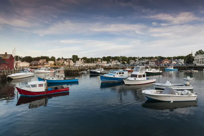 Framed Print : USA, Massachusetts, Cape Ann, Rockport, Rockport Harbor at dusk Framed Print : USA, Massachusetts, Cape Ann, Rockport, Rockport Harbor at dusk