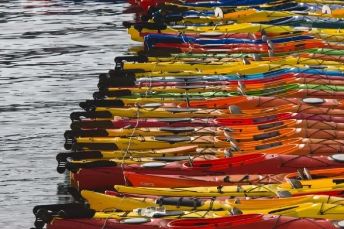 Framed Print : USA, Massachusetts, Cape Ann, Rockport. Ocean kayaks