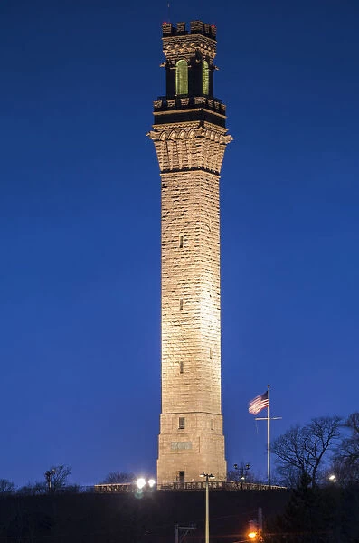 USA, Massachusetts, Cape Cod, Provincetown Monument at dusk