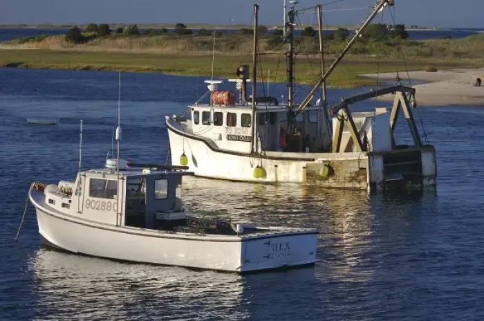 Framed Print : USA, Massachusetts, Chatham. Two fishing boats near the Chatham Fish Pier