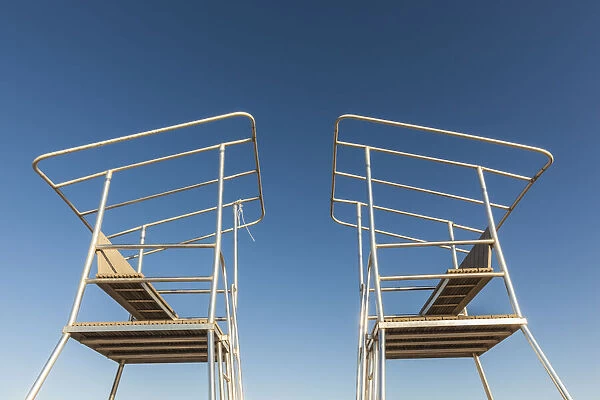 USA, Massachusetts, Duxbury. Duxbury Beach, lifeguard towers