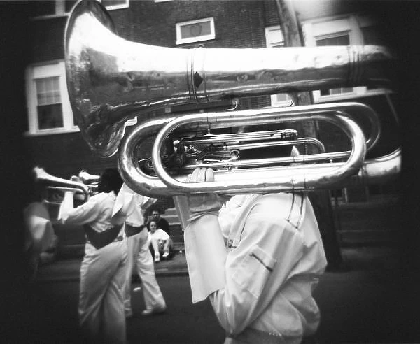 USA, Massachusetts, Gloucester. Marching band. Holga Photo